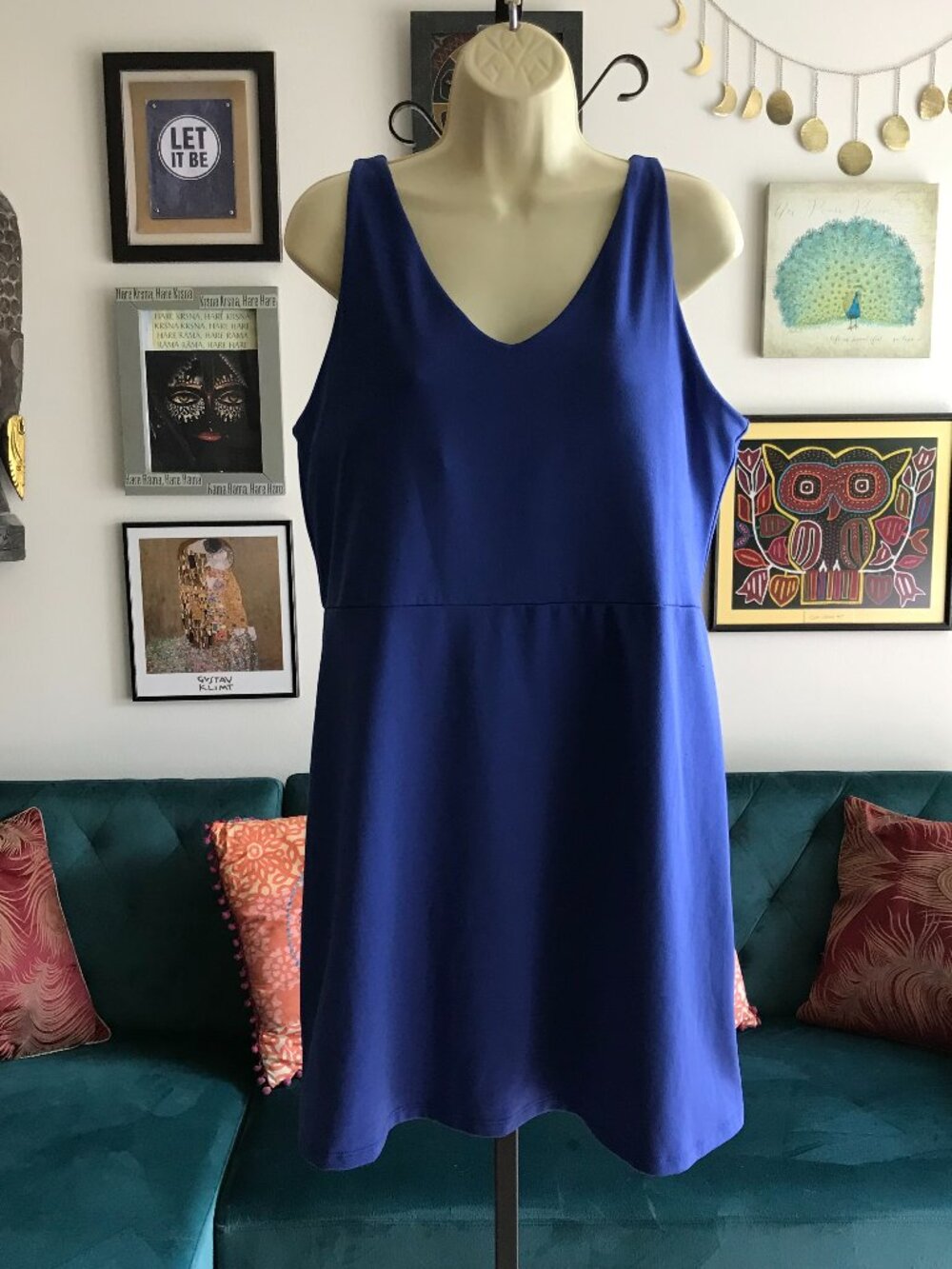 Gap Fit size XL Royal Blue Stretch Active Tank Dress w/ Biker Shorts Lining